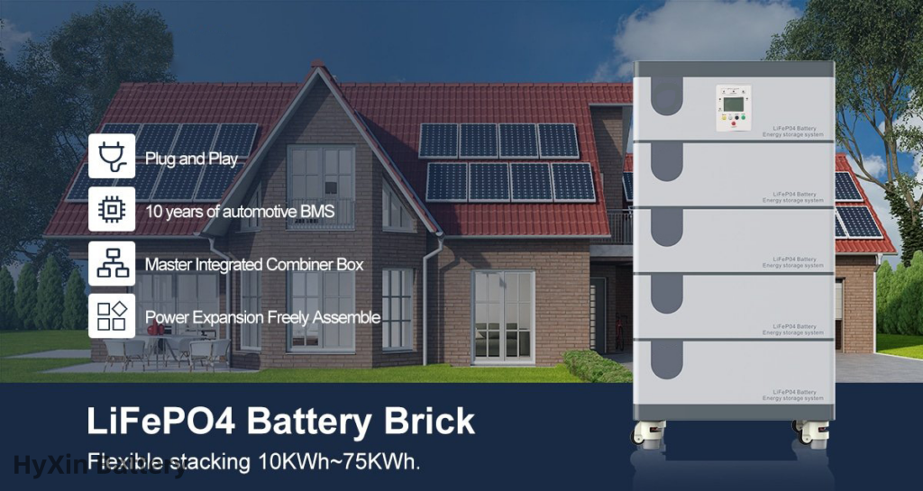 Stackable battery 48v 5kwh 20kwh lifepo4 easy plug in and out installation hyxinbattery 5KWH-75KWH 48V Stack-able LiFePO4 Battery Packs Ultra capacity reliable performance for home storage battery UPS power system