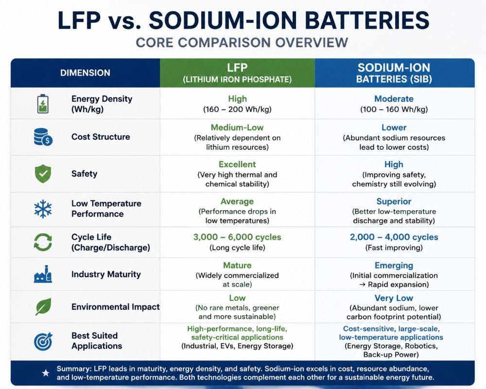 Lithium Iron Phosphate (LFP) vs Sodium-Ion Batteries 1 Battery Lithium Iron Phosphate (LFP) vs Sodium-Ion Batteries