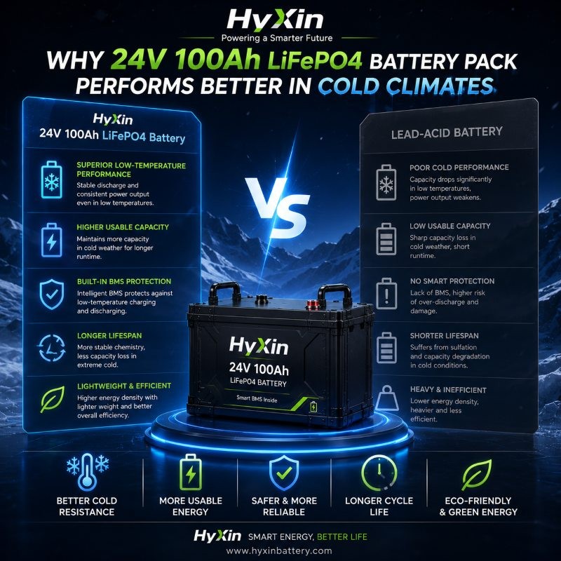 Why 24V 100Ah LiFePO4 Batteries Outperform Lead-Acid in Low Temperatures 2 24V 100Ah Why 24V 100Ah LiFePO4 Batteries Outperform Lead-Acid in Low Temperatures